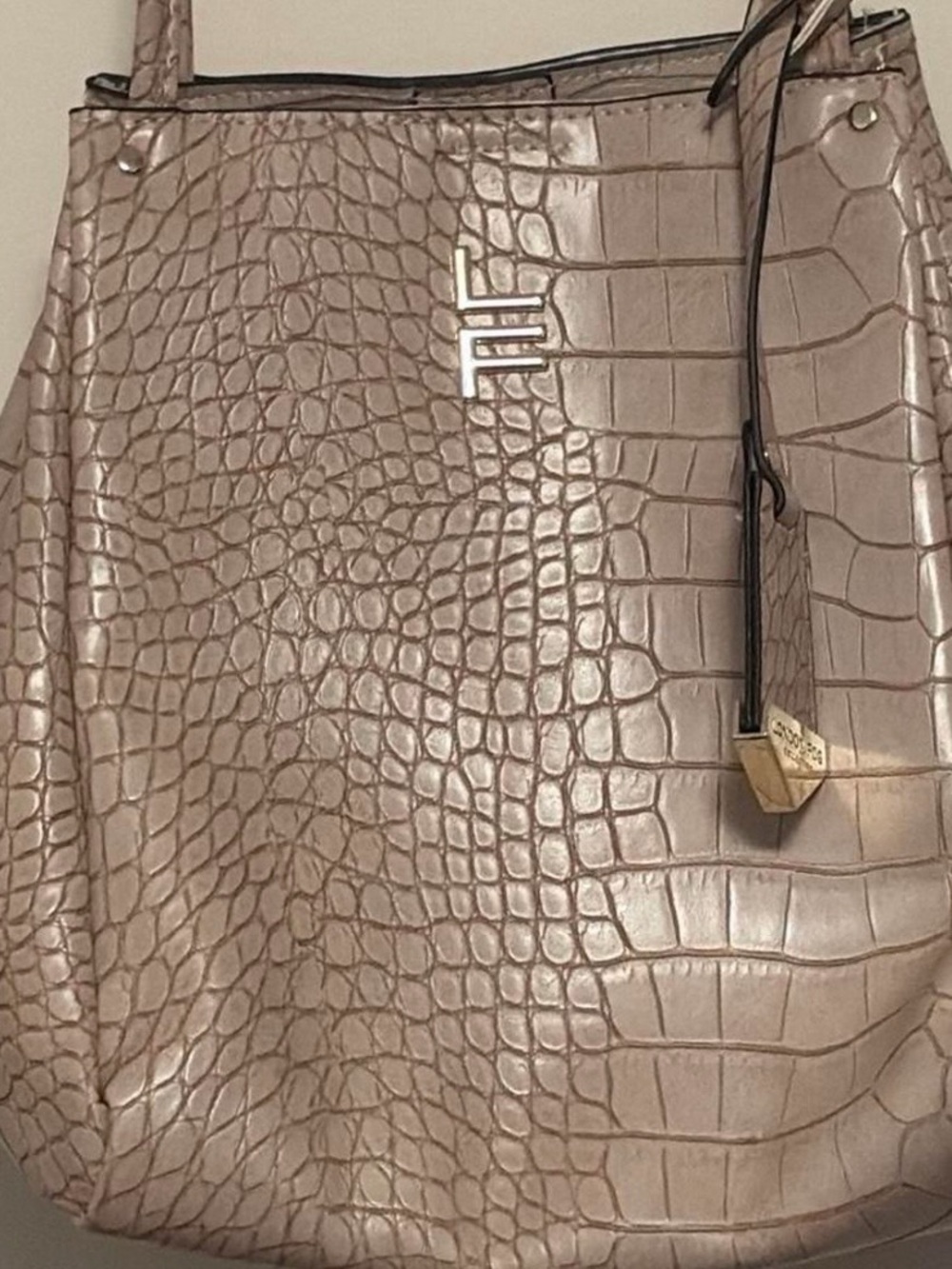 London Fog Taupe Croc-Embossed Crossbody Bag